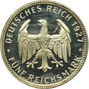 Germany, Weimar Republic, 5 Mark Stuttgart 1927 F - 450 Years of the University of Tübingen