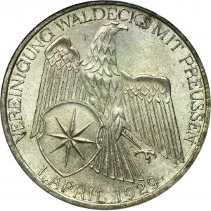 Germany, Weimarer Republik, 3 Mark Berlin 1929 A - Vereinigung Waldecks mit Preussen