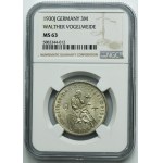 Germany, Weimar Republic, 3 Mark Hamburg 1930 J - Walther Vogelweide - NGC MS63