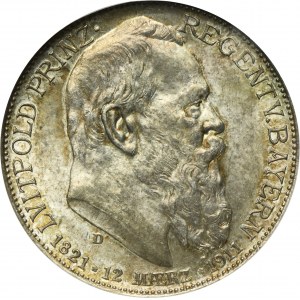 Germany, Bavaria, Regent Luitpold, 2 Mark Munich 1911 D