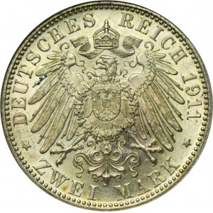 Germany, Bavaria, Regent Luitpold, 2 Mark Munich 1911 D