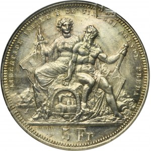 Switzerland, 5 Francs Bern 1883 - Shooting Festival in Lugano