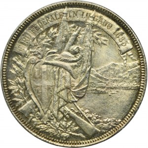 Switzerland, 5 Francs Bern 1883 - Shooting Festival in Lugano