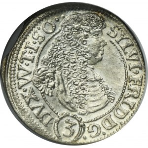 Silesia, Duchy of Oels, Silvius II Friedrich, 3 Kreuzer Oels 1675 SP
