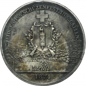 Switzerland, 5 Francs Bern 1874 - Shooting Festival in St. Gallen