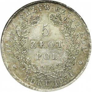 November Uprising, 5 zloty Warsaw 1831 KG