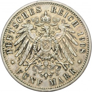 Nemecko, Pruské kráľovstvo, Viliam II, 5 mariek Berlín 1908 A