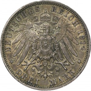Germany, Kingdom of Bavaria, Ludwig III, 3 Mark Munich 1914 D