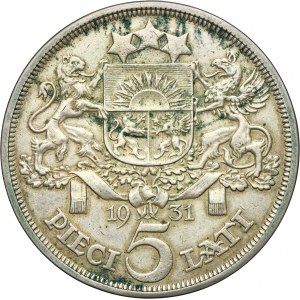 Latvia, Republic of Latvia, 5 Lati 1931