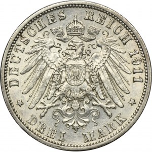 Allemagne, Royaume de Prusse, Guillaume II, 3 Marques Berlin 1911 A