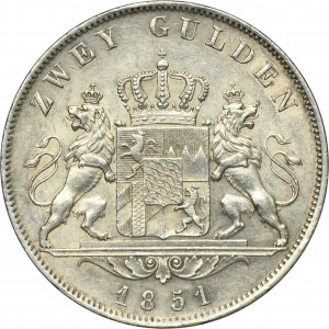 Allemagne, Royaume de Bavière, Maximilien II Joseph, 2 Gulden Munich 1851