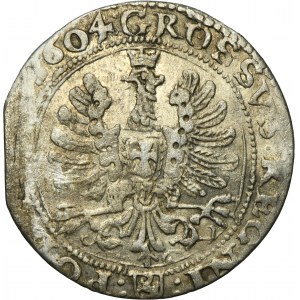 Sigismond III Vasa, Grosz Kraków 1604 - double bordure et Lewart