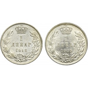 Ensemble, Serbie, Pierre, 1 Dinar 1912 et 1915 (2 pièces).