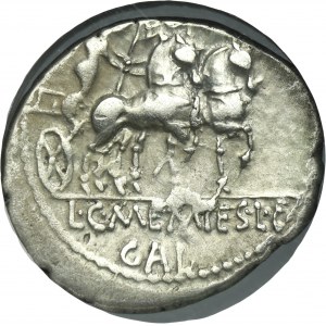 Roman Republic, L. and C. Memmius L. f. Galeria, Denarius 87 pne