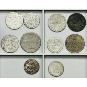 Lot, Duchy of Warsaw and Kingdom of Poland, 1 groschen, 5 groschen and 10 groschen (10 pcs.)