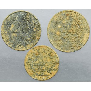 Ensemble, coopérative de soldats du 6e bataillon du corps de protection des frontières, 10 pennies, 50 pennies et 1 zloty Iwieniec (3 pièces).