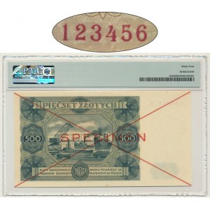 500 złotych 1947 - SPECIMEN - X 123456 - PMG 64 - RZADKA ODMIANA