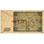 500 złotych 1947 - SPECIMEN - X 123456 - PMG 64 - RZADKA ODMIANA