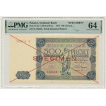 500 złotych 1947 - SPECIMEN - X 123456 - PMG 64 - RZADKA ODMIANA