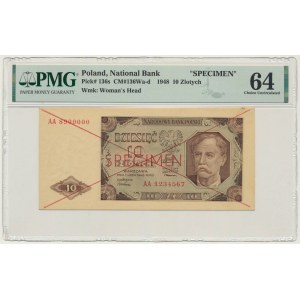 10 zloty 1948 - SPECIMEN - AA 8900000/1234567 - PMG 64
