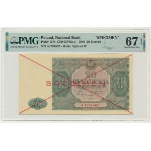 20 złotych 1946 - SPECIMEN - A - PMG 67 EPQ - OKAZOWY
