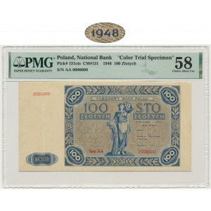 100 złotych 1948 - AA - NIEOBIEGOWY - NIEBIESKI - PMG 58 - RZADKOŚĆ