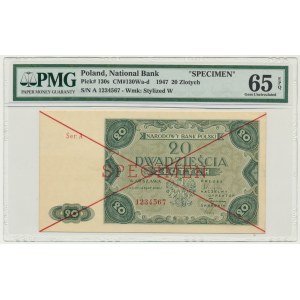 20 Gold 1947 - SPECIMEN - A 1234567 - PMG 65 EPQ