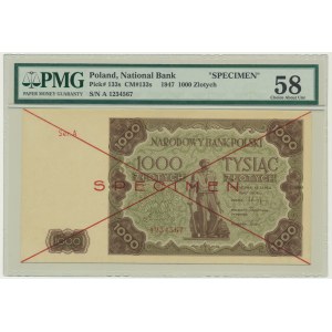 1.000 złotych 1947 - SPECIMEN - A 1234567 - PMG 58