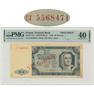 20 złotych 1948 - SPECIMEN - CI 5568... - PMG 40 - NIENOTOWANY