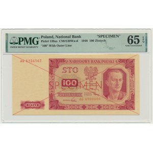 100 złotych 1948 - SPECIMEN - AG 1234567/8900000 - PMG 65 EPQ