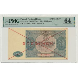 20 złotych 1946 - SPECIMEN - A - PMG 64 - DRUK NIEBIESKI
