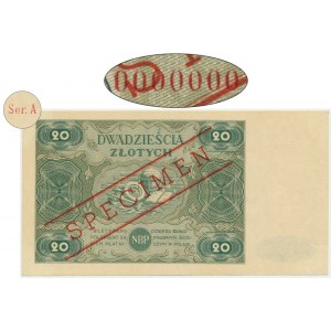 20 złotych 1947 - SPECIMEN - A 0000000 - RZADKOŚĆ