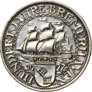 Germany, Weimar Republic, 3 Mark Berlin 1927 A - Bremerhaven
