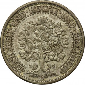 Germany, Weimar Republic, 5 Mark Munich 1932 D - Oak