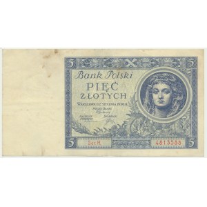 5 złotych 1930 - Ser.H - rzadka odmiana jednoliterowa - ŁADNY