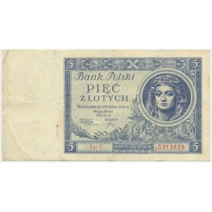 5 złotych 1930 - Ser.T - rzadka odmiana jednoliterowa