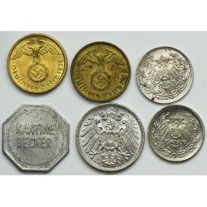 Lot, Germany, 10 Pfennig, 20 Pfennig, 1/2 Mark and 1 Mark (6 pcs.)