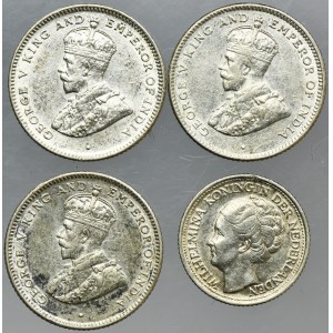 Lot, Sri Lanka and Netherlands, George V and Wilhelmina, 10 Cents and 25 Cents (4 pcs.)