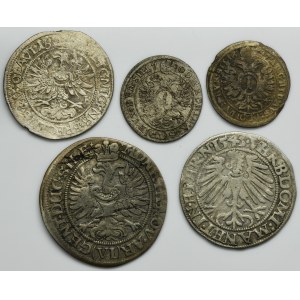 Lot, Silesia, Silesia Habsburg rule, 1 Kreuzer, 3 Kreuzer, 6 Kreuzer and Groschen (5 pcs.)
