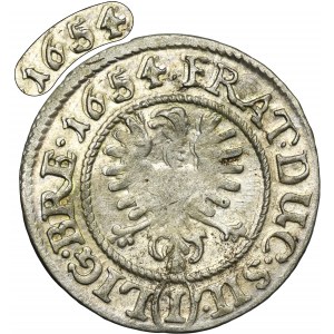 Silésie, duché de Legnicko-Brzesko-Wołowskie, Jerzy III Brzeski, Ludwik IV Legnicki et Krystian Wołowsko-Oławski, 1 Krajcar Brzeg 1654