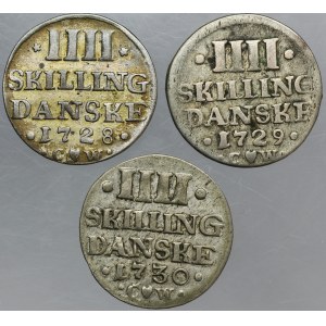 Lot, Denmark, Frederick IV, 4 Skilling Dansk Copenhagen 1728-1730 (3 pcs.)