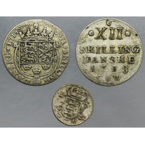 Lot, Denmark, Frederick IV, 1 Skilling Dansk and 12 Skilling Dansk (3 pcs.)
