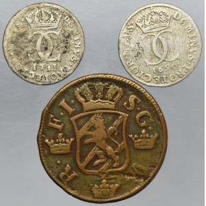 Lot, Sweden, Charles XI, Charles XII and Frederick I, 2 Öre Silvermynt and 5 Öre (3 pcs.)