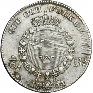 Švédsko, Gustav IV Adolf, 1/6 Thaler Štokholm 1804 OL