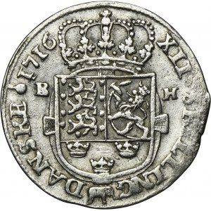 Denmark, Frederick IV, 12 Skilling Dansk Rendsburg 1716 BH