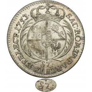 Augustus III of Poland, 6 Groschen Leipzig 1753 - RARE, denomination SZ