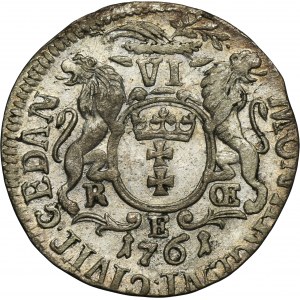 Augustus III of Poland, 6 Groschen Danzig 1761 - wide crown
