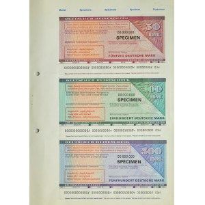 Spécimen avec 3 chèques de voyage Deutscher Reisescheck, octobre 1975.