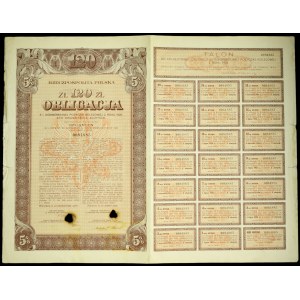 5% Konverzná železničná pôžička 1926, dlhopis 120 libier - celý kupónový hárok
