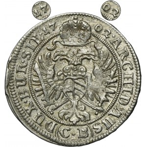 Silesia, Habsburg rule, Leopold I, 3 Kreuzer Brieg 1702 CB